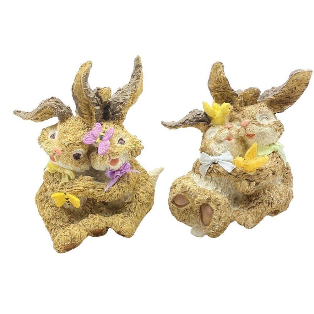 VTG 90s Y2K Easter Bunny Rabbit Figurines Set of 2 Butterflies‎ & Birds 4" Kmart